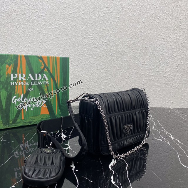 Prada專櫃新款褶皺羊皮三合一女包 1BD289 普拉達nylon Hobo手拎/腋下包 csp1619